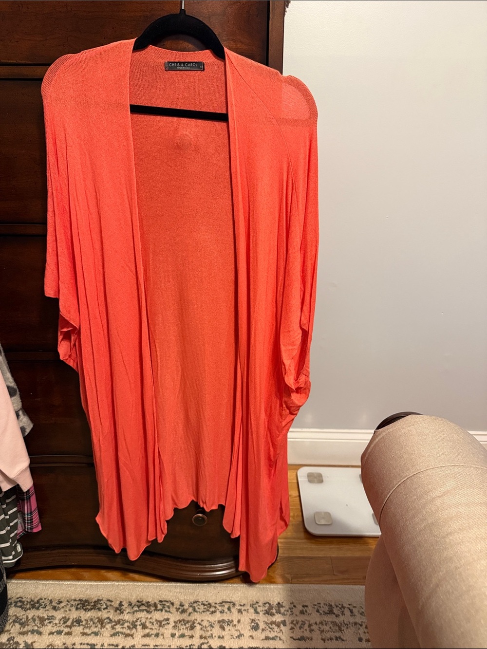 Chris & Carol Coral-Orange Open Front Draped Kimono